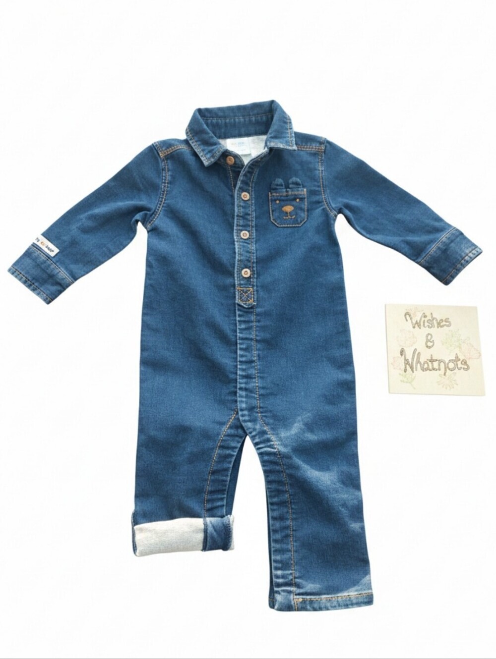 🔥5/$25🔥Koala Baby Blue Denim "by Bear" One-piece Romper 6-9M